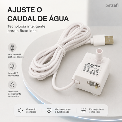 Bomba Universal USB para Fonte e Bebedouro de Pets | Silenciosa com Fluxo Ajustável