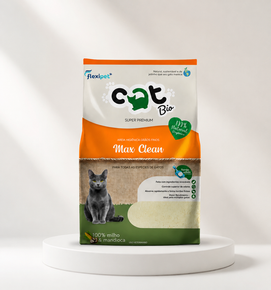 Areia Higiênica CatBio Max Clean para Gatos 4kg | 100% Natural Milho e Mandioca
