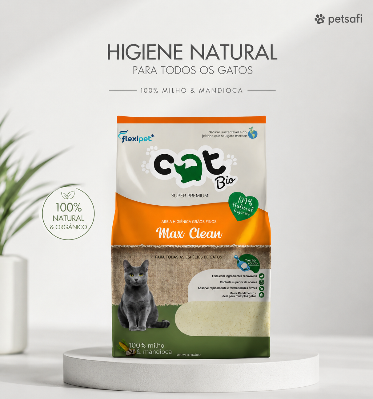 Areia Higiênica CatBio Max Clean para Gatos 4kg | 100% Natural Milho e Mandioca
