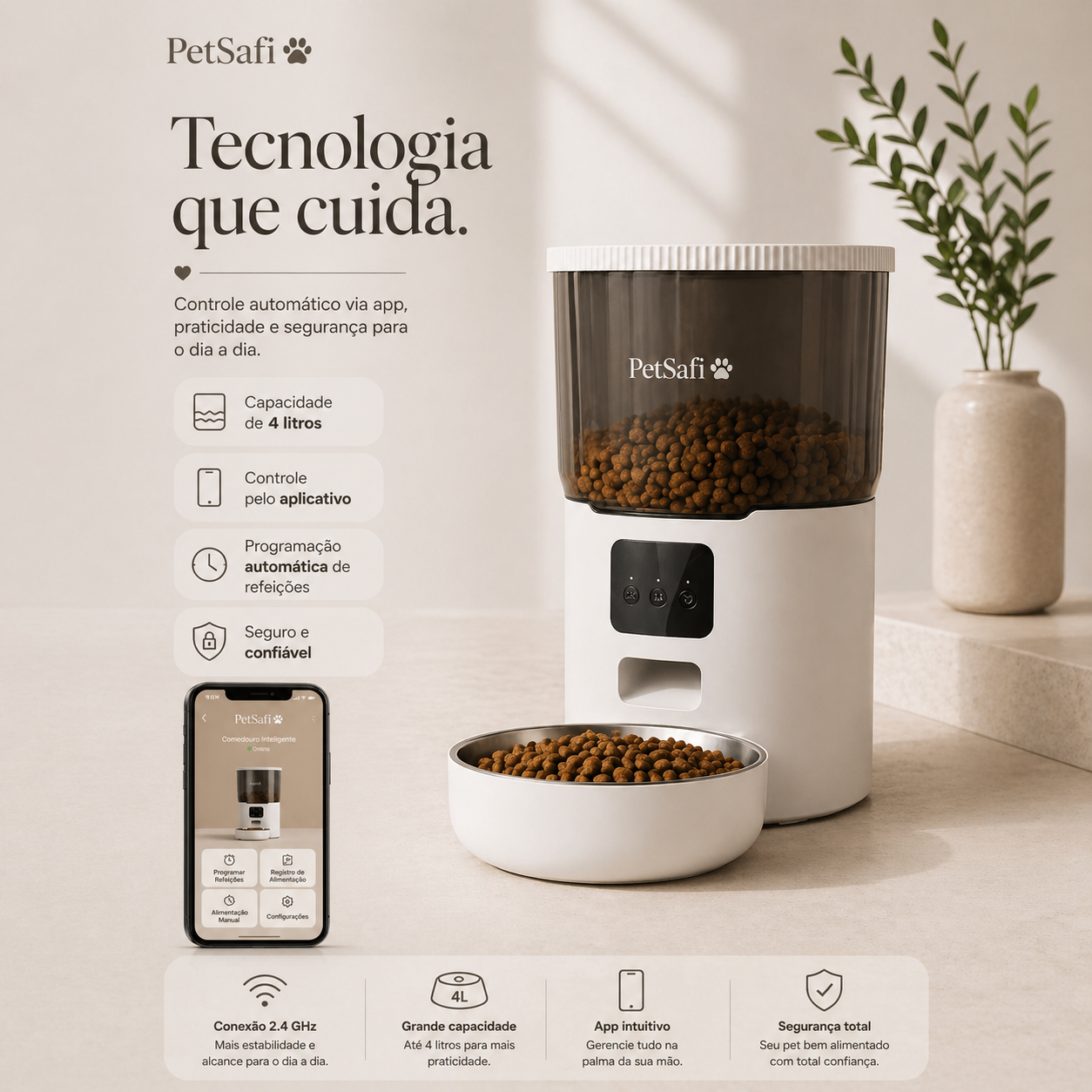 Comedouro Automático Inteligente PetSafi 4L com Controle via App