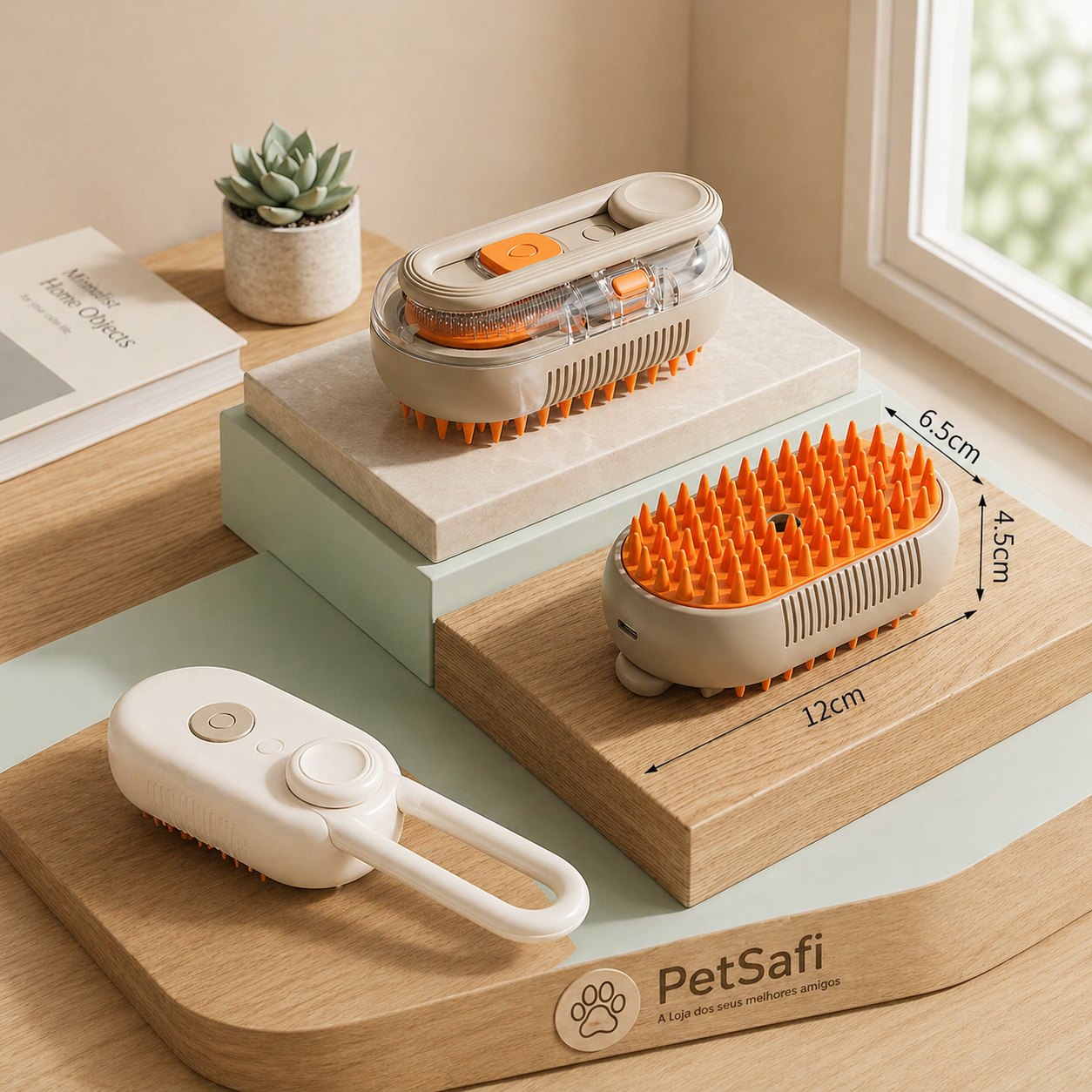 Escova a Vapor 3 em 1 para Cães e Gatos | Removedor de Pelos com Massagem e Limpeza Profunda