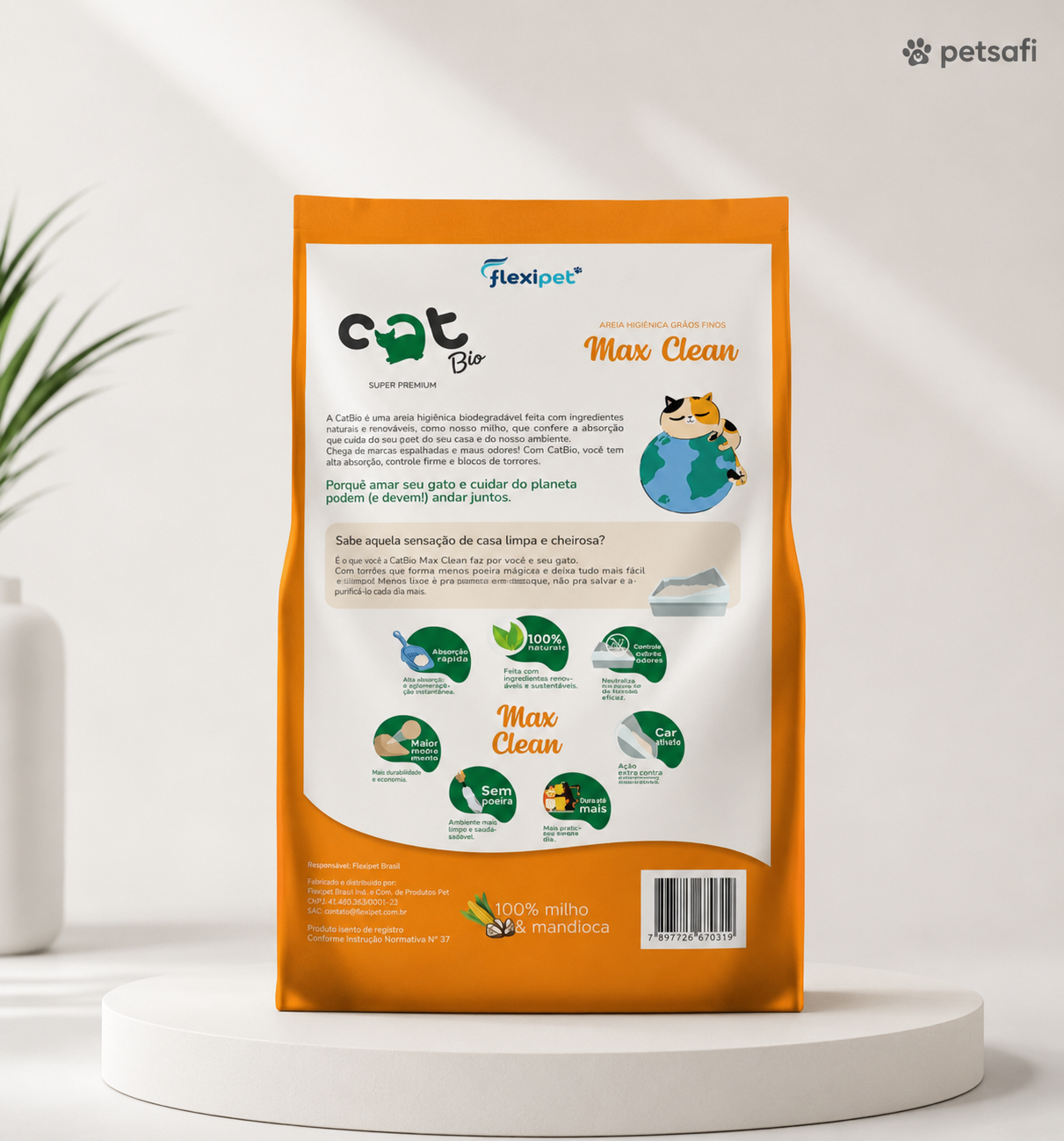 Areia Higiênica CatBio Max Clean para Gatos 4kg | 100% Natural Milho e Mandioca