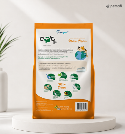 Areia Higiênica CatBio Max Clean para Gatos 4kg | 100% Natural Milho e Mandioca
