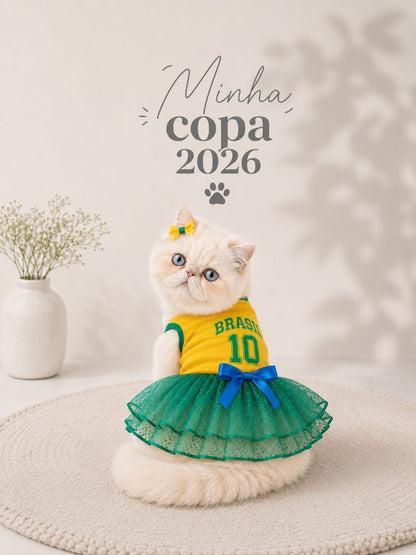 Vestido Brasil Premium para Pets Copa do Mundo