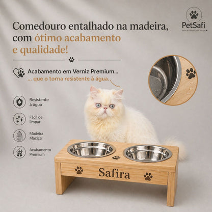 Comedouro Elevado Personalizado | Conforto, Saúde e Nome do Seu Pet