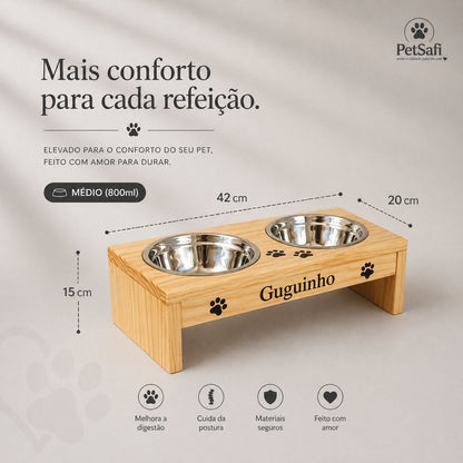 Comedouro Elevado Personalizado | Conforto, Saúde e Nome do Seu Pet