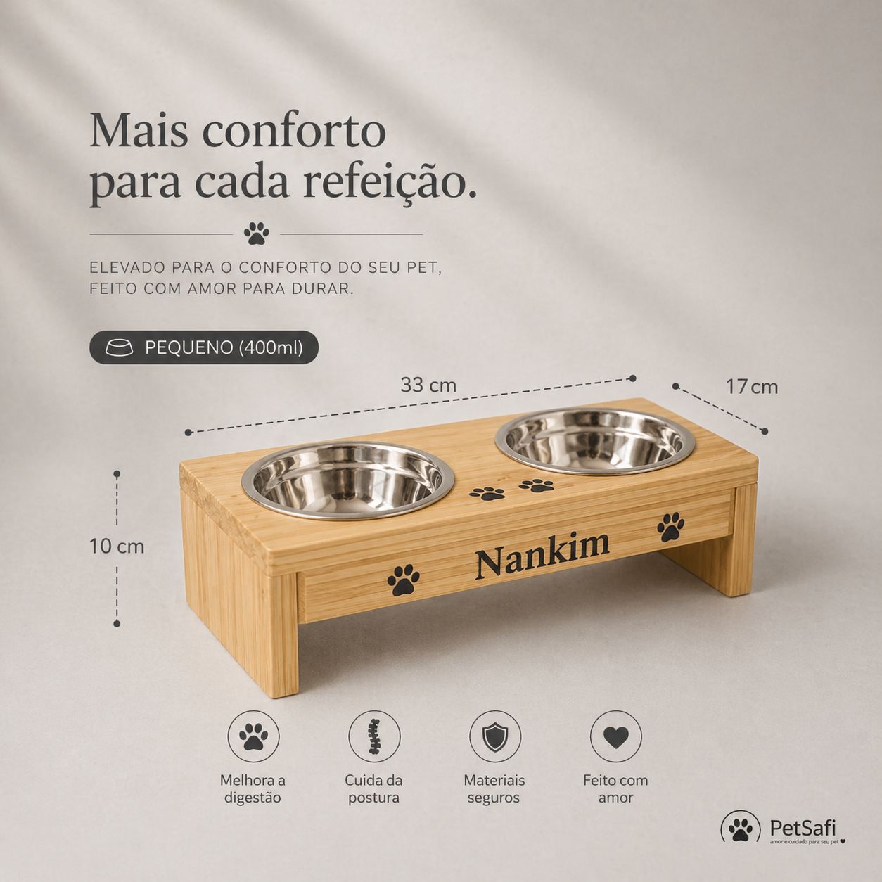 Comedouro Elevado Personalizado | Conforto, Saúde e Nome do Seu Pet