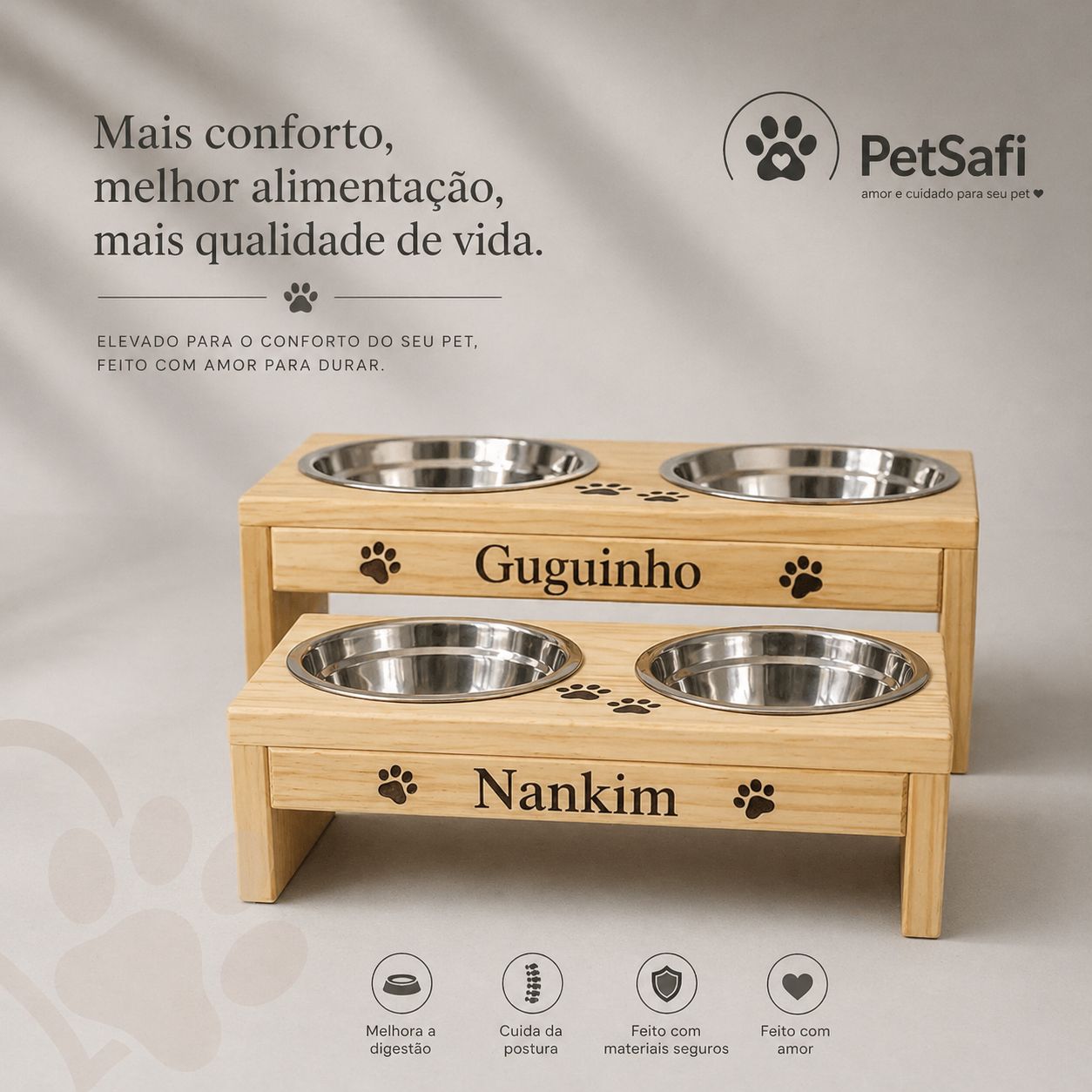 Comedouro Elevado Personalizado | Conforto, Saúde e Nome do Seu Pet