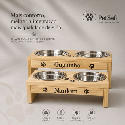 Comedouro Elevado Personalizado | Conforto, Saúde e Nome do Seu Pet