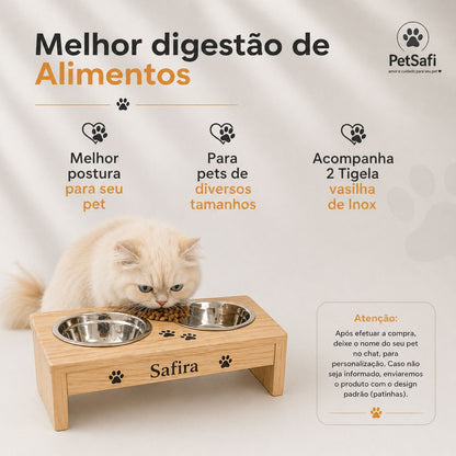 Comedouro Elevado Personalizado | Conforto, Saúde e Nome do Seu Pet