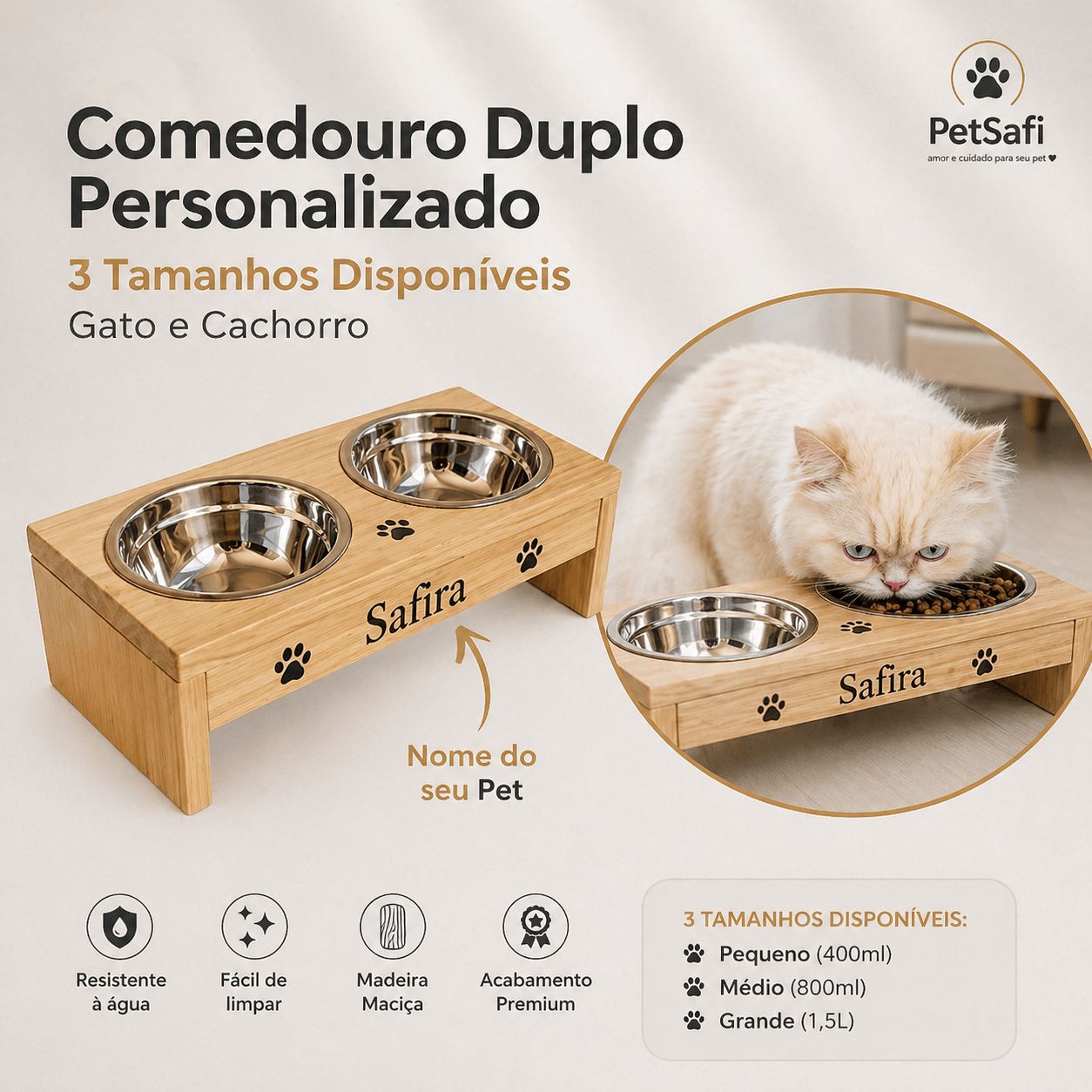 Comedouro Elevado Personalizado | Conforto, Saúde e Nome do Seu Pet
