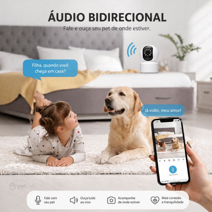 Câmera Inteligente Premium para Pets | Monitoramento 360°, Áudio e Visão Noturna pelo App