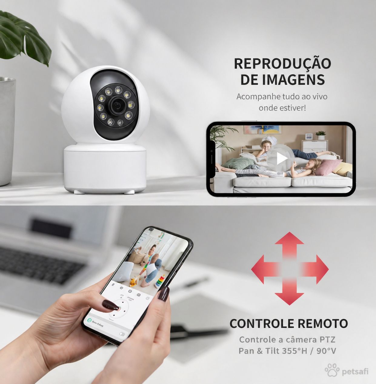 Câmera Inteligente Premium para Pets | Monitoramento 360°, Áudio e Visão Noturna pelo App