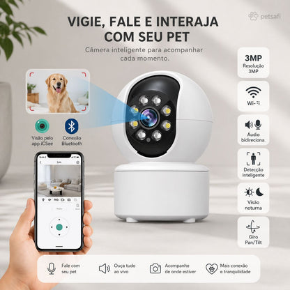 Câmera Inteligente Premium para Pets | Monitoramento 360°, Áudio e Visão Noturna pelo App