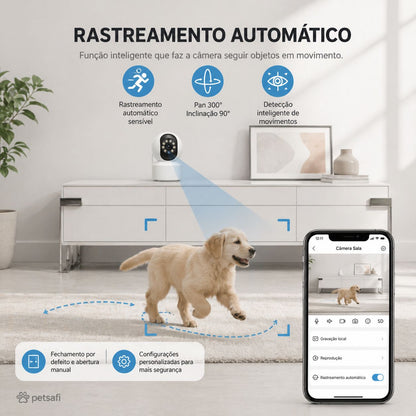 Câmera Inteligente Premium para Pets | Monitoramento 360°, Áudio e Visão Noturna pelo App