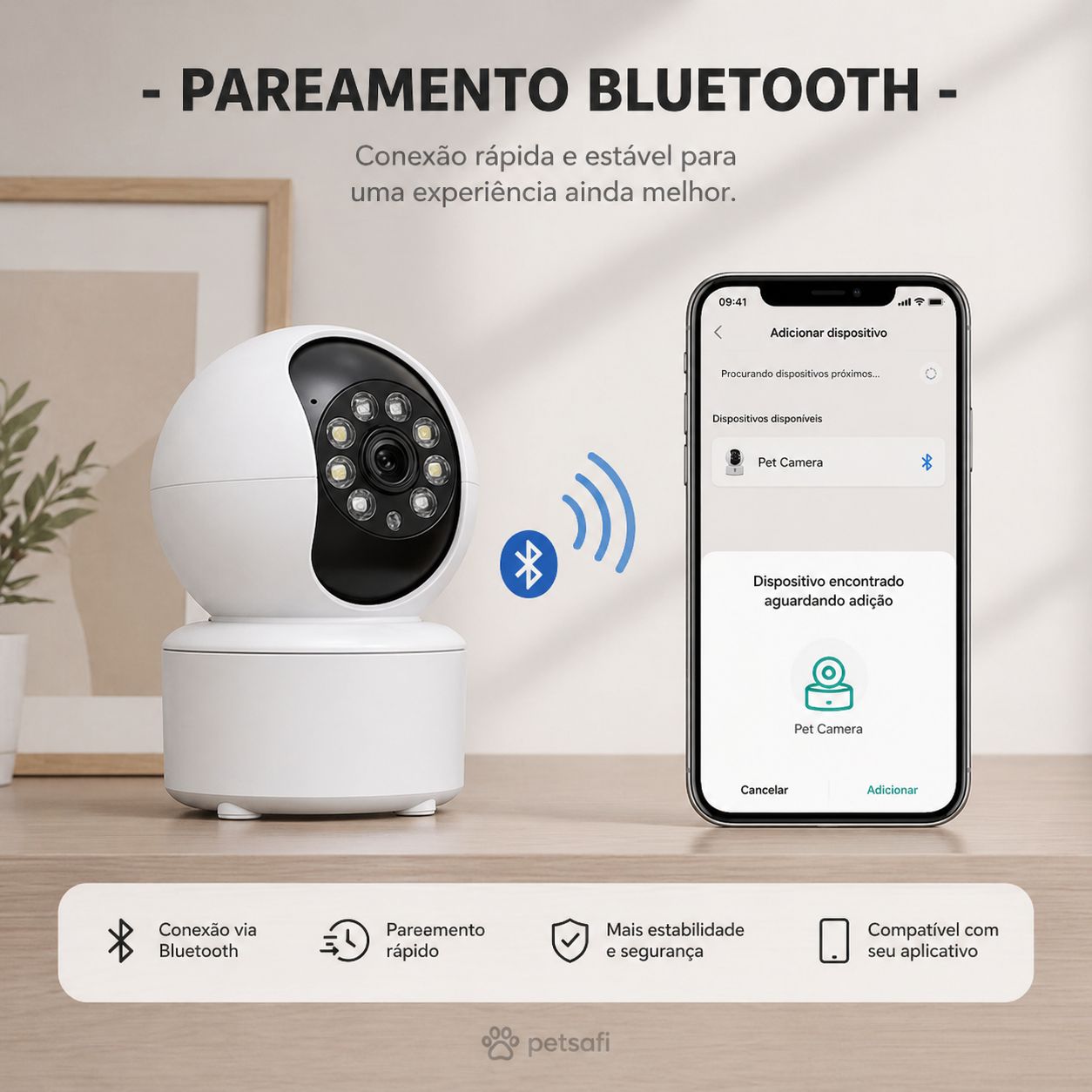 Câmera Inteligente Premium para Pets | Monitoramento 360°, Áudio e Visão Noturna pelo App