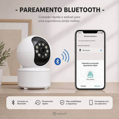 Câmera Inteligente Premium para Pets | Monitoramento 360°, Áudio e Visão Noturna pelo App