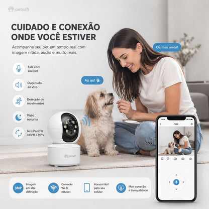 Câmera Inteligente Premium para Pets | Monitoramento 360°, Áudio e Visão Noturna pelo App
