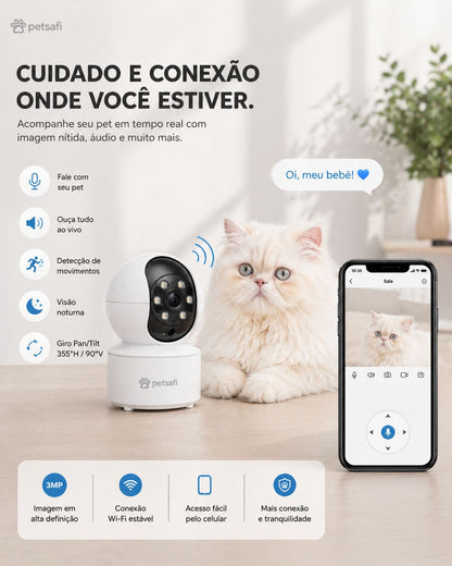 Câmera Inteligente Premium para Pets | Monitoramento 360°, Áudio e Visão Noturna pelo App