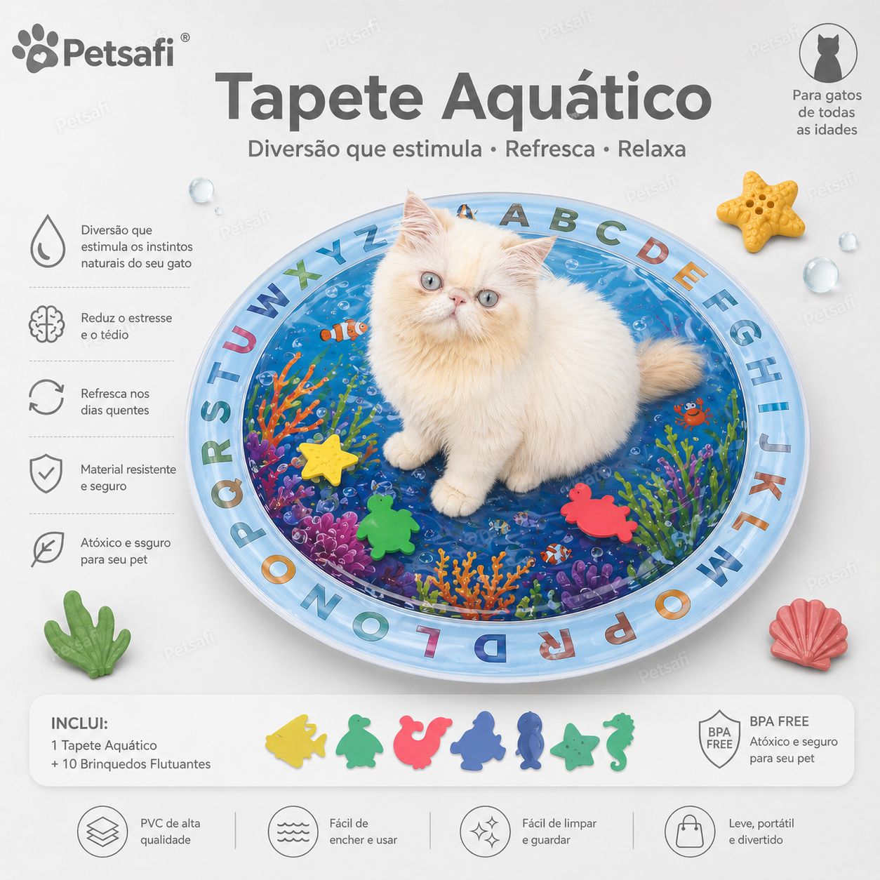 Tapete Inflável Sensorial para Gatos com Água – Refrescante, Interativo e Antiestresse para o Verão