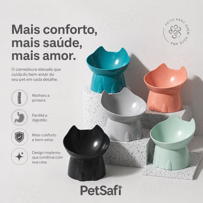 Tigela Elevada para Gatos Antiderrapante com Inclinação Ergonômica