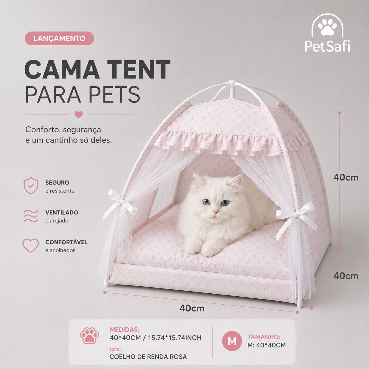 Tenda Aconchegante de Renda para Pets – O Ninho Perfeito para Gatos e Cachorros