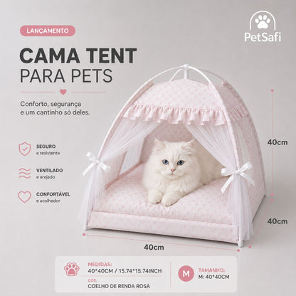 Tenda Aconchegante de Renda para Pets – O Ninho Perfeito para Gatos e Cachorros