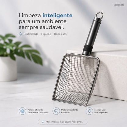 Pá Peneira Higiênica em Aço Inox para Caixa de Areia