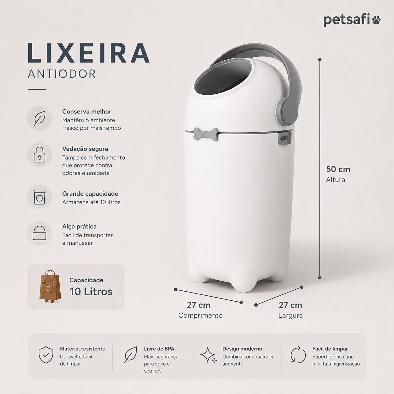 Lixeira Antiodor para Pets | Descarte de Areia, Fezes e Tapete Higiênico sem Mau Cheiro