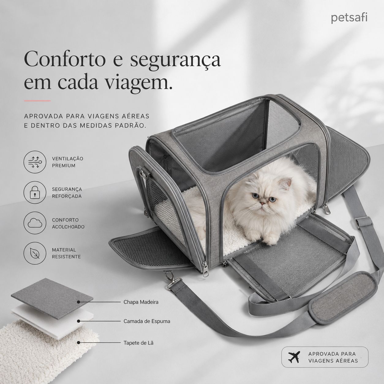 Bolsa Mala De Viagem Para Pet Transporte Aéreo Cães e Gatos Premium