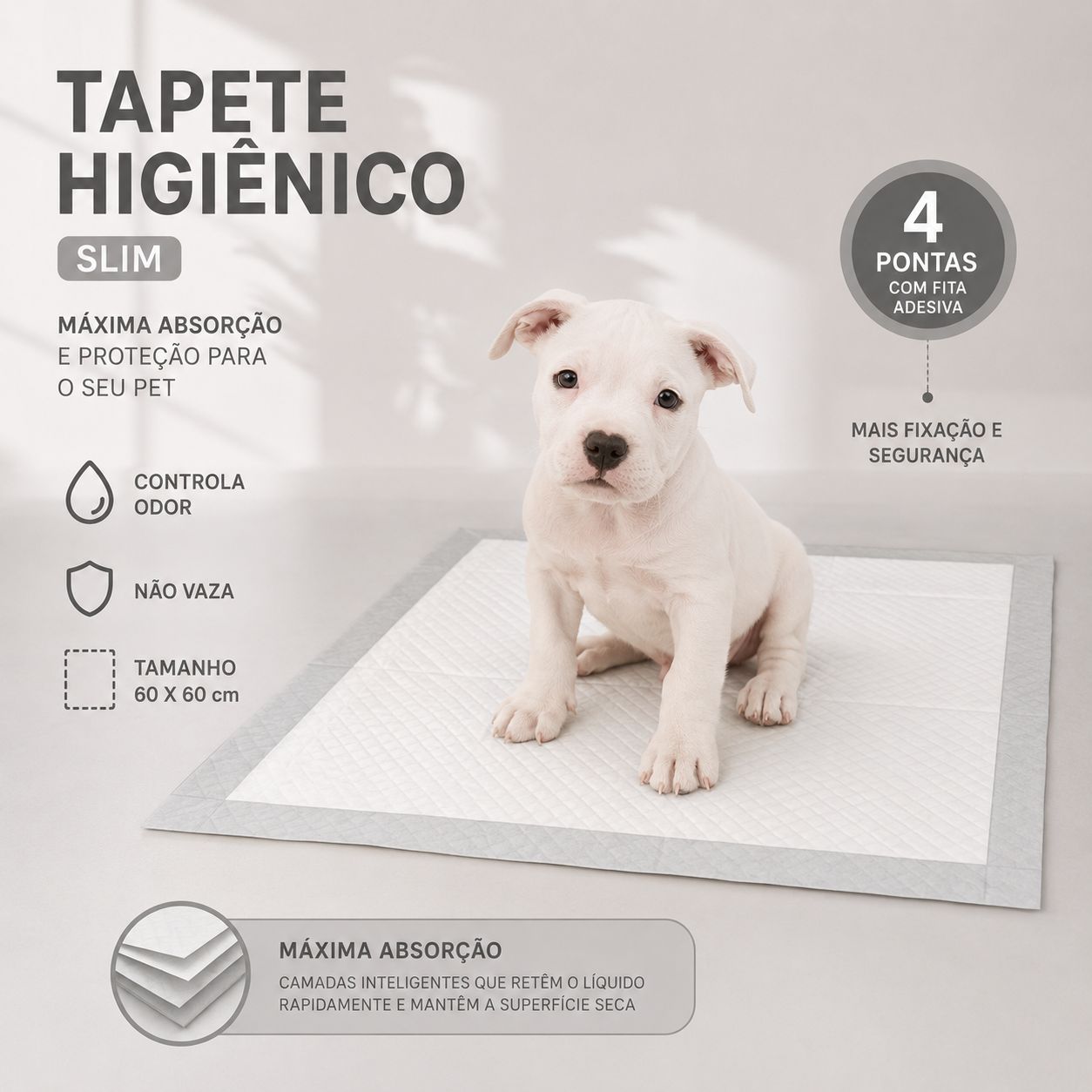 Tapete Higiênico Descartável para Cachorro Unidades 60x60 cm, 50 und - Fralda Pet Xixi Cão Pequeno Médio
