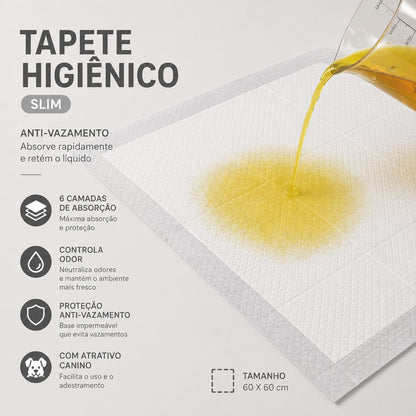 Tapete Higiênico Descartável para Cachorro Unidades 60x60 cm, 50 und - Fralda Pet Xixi Cão Pequeno Médio