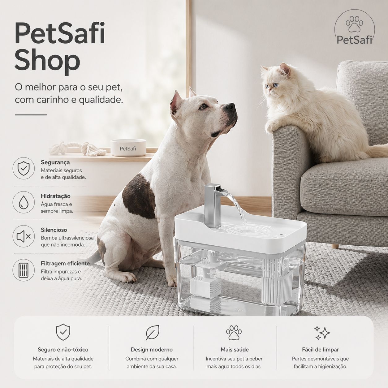 Fonte de Água para Gatos com Filtro – Dispensador USB Silencioso com Circulação Contínua para Pets