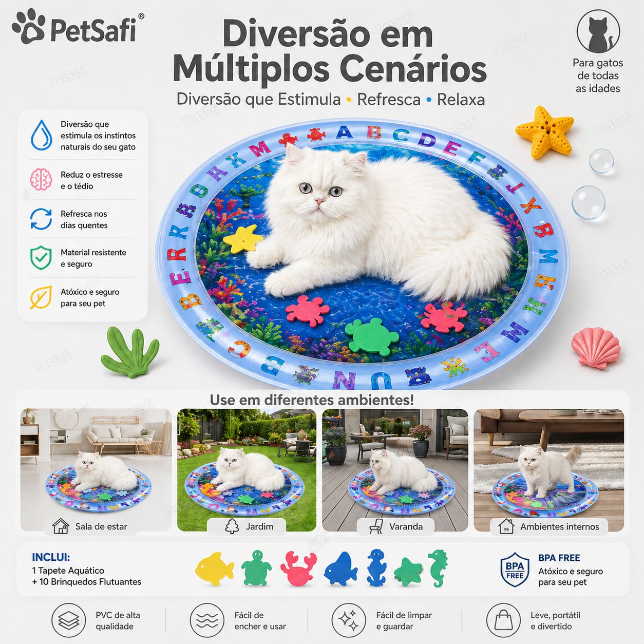 Tapete Inflável Sensorial para Gatos com Água – Refrescante, Interativo e Antiestresse para o Verão
