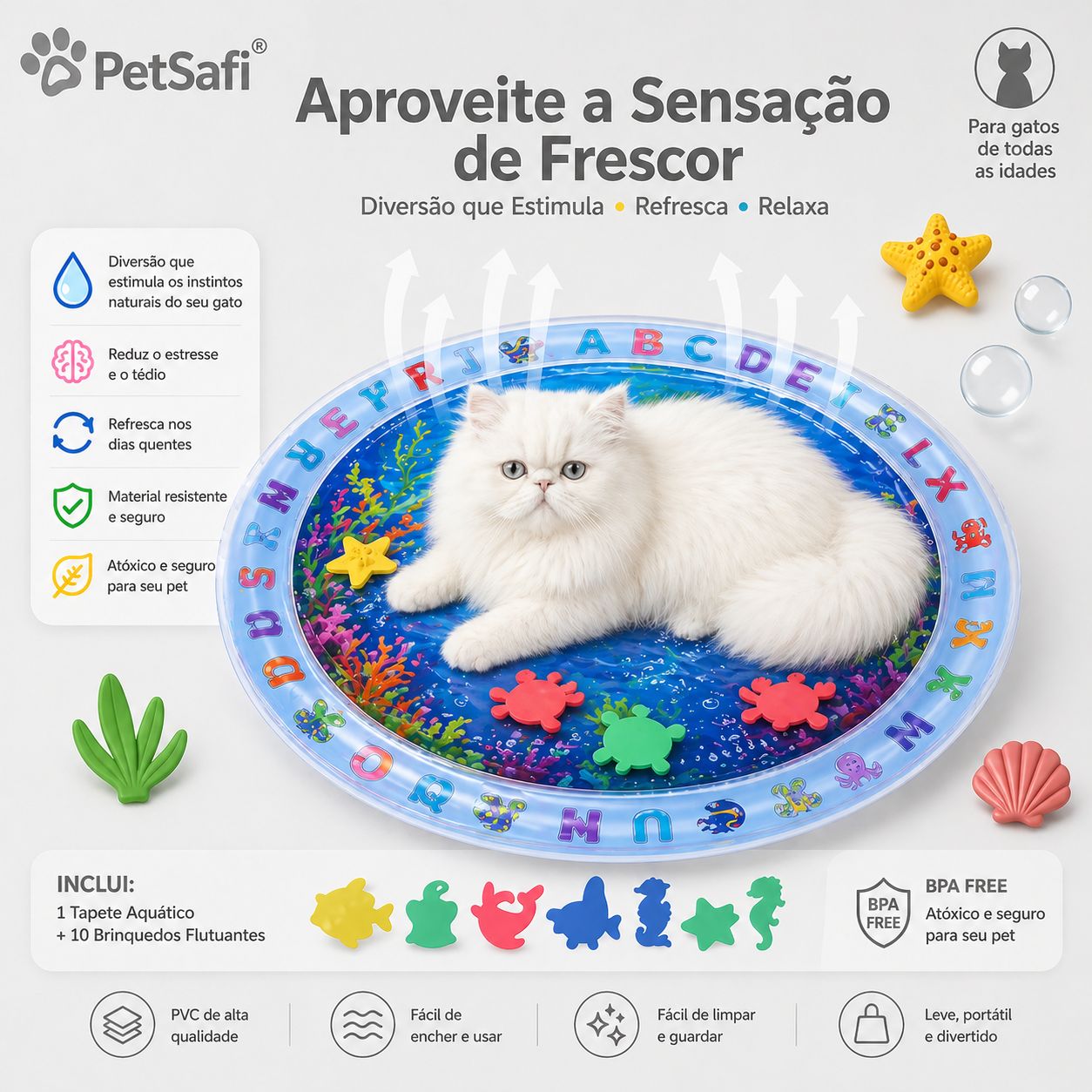 Tapete Inflável Sensorial para Gatos com Água – Refrescante, Interativo e Antiestresse para o Verão