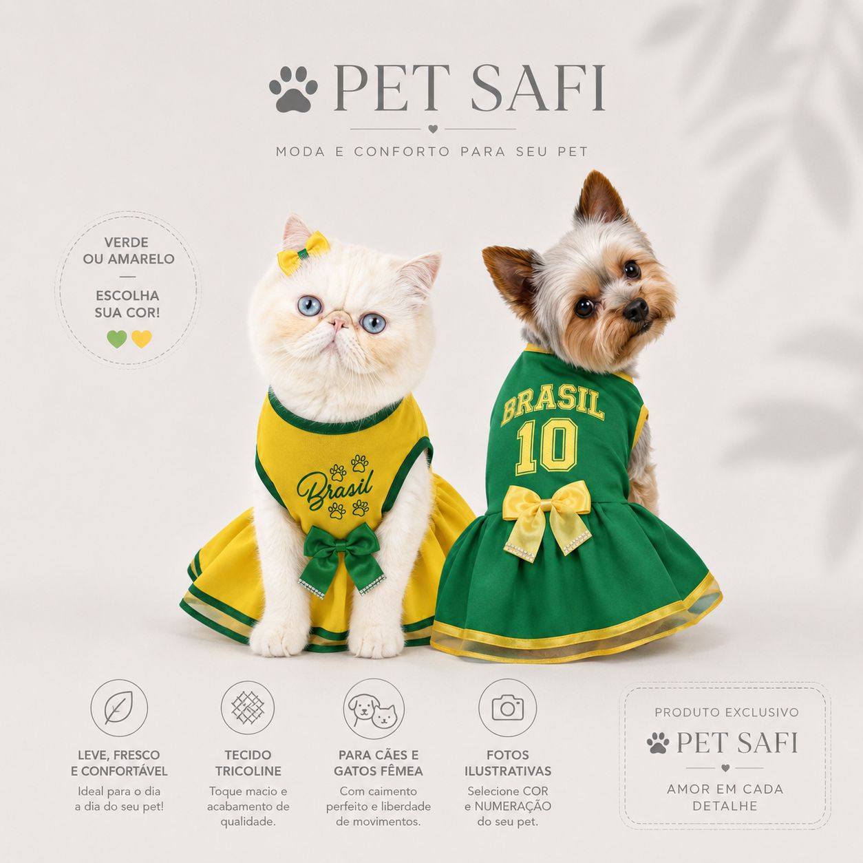 Vestido Brasil Premium para Pets Copa do Mundo