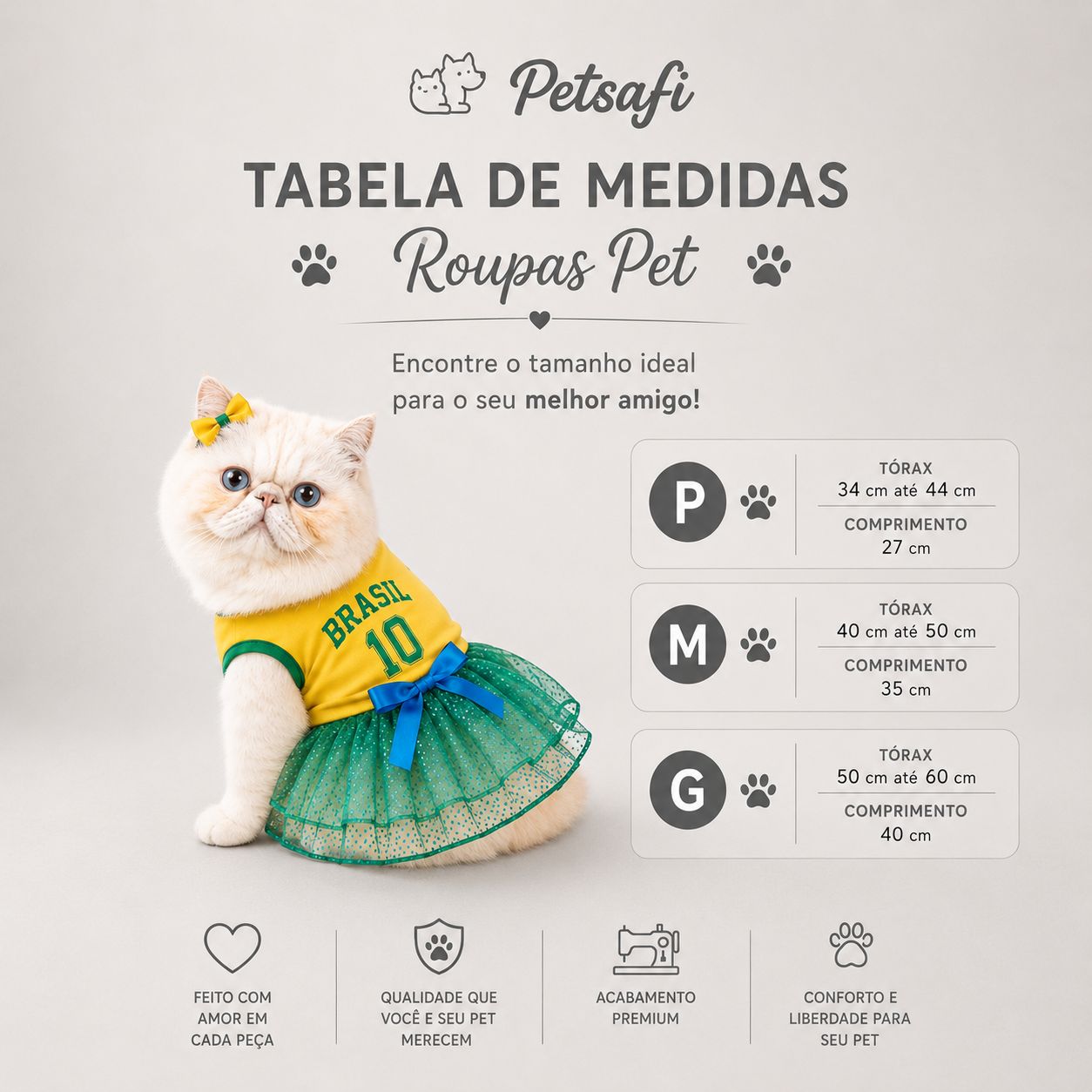 Vestido Brasil Premium para Pets Copa do Mundo